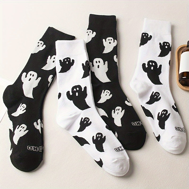 2 Pairs Ghost Print Socks Halloween Mid Tube Women's Stockings