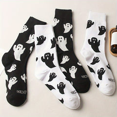 2 Pairs Ghost Print Socks Halloween Mid Tube Women's Stockings