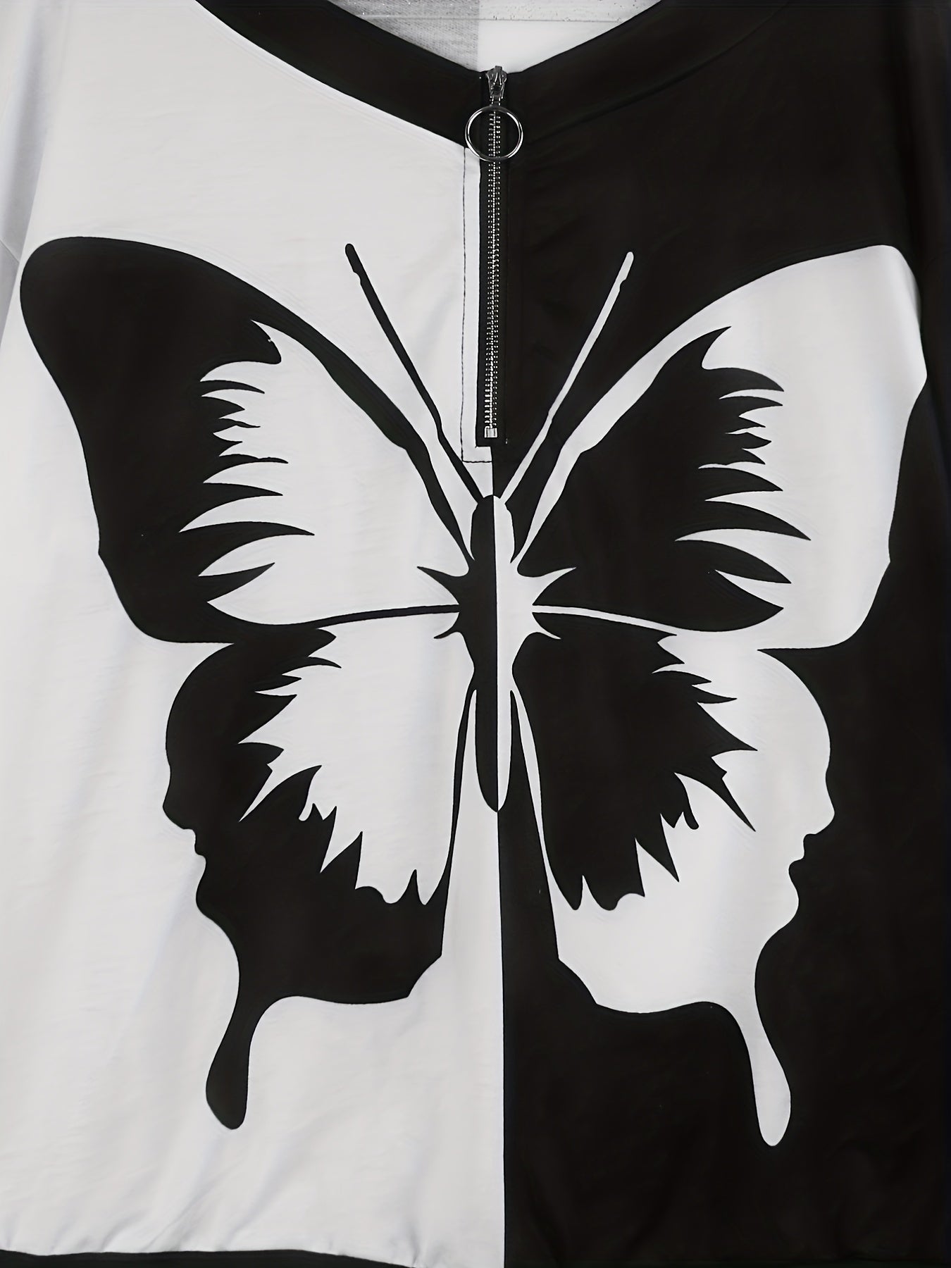 Butterfly Print Quarter Zip Pullover Sweatshirt for Spring & Fall