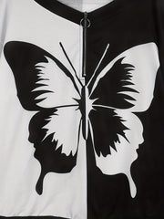 Butterfly Print Quarter Zip Pullover Sweatshirt for Spring & Fall