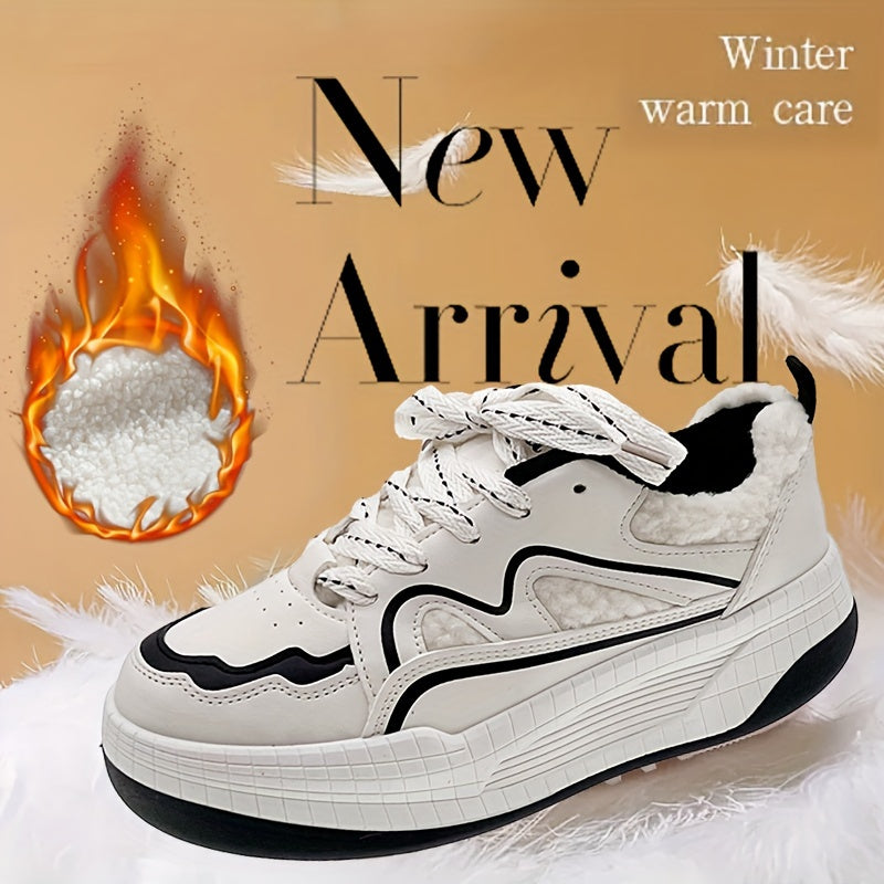 Women's Lace-up Winter Fuzzy Skate Shoes Non-slip Sporty Flatform Sneakers