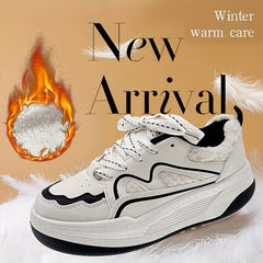 Women's Lace-up Winter Fuzzy Skate Shoes Non-slip Sporty Flatform Sneakers