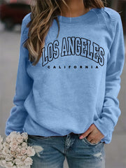 LA Print Crew Neck Sweatshirt Long Sleeve Casual Winter Fall Women's Clothing