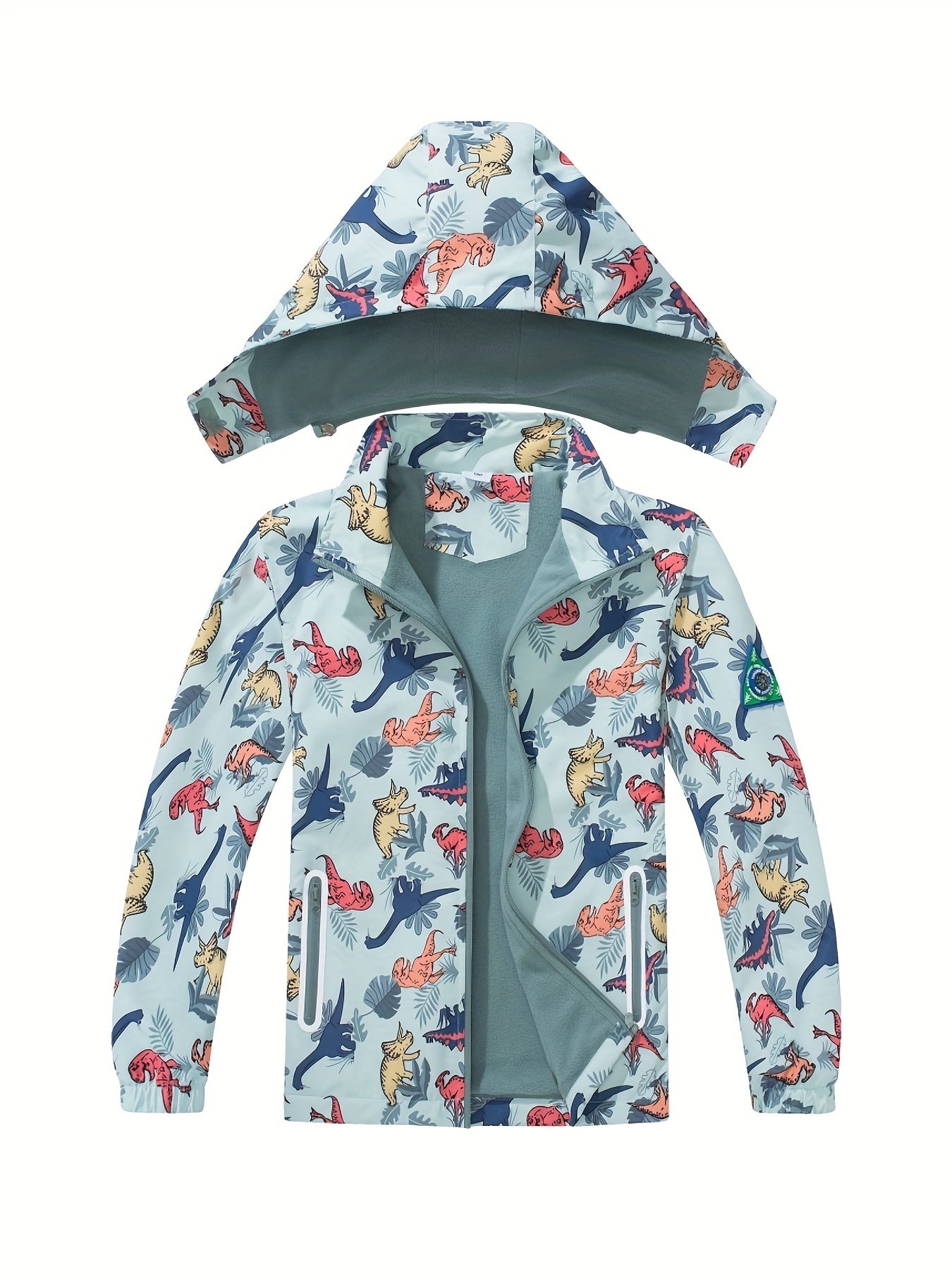 Boys Camo Rain Jacket Kids Waterproof Coat Hooded Fleece Lined Windbreaker