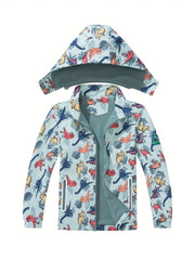 Boys Camo Rain Jacket Kids Waterproof Coat Hooded Fleece Lined Windbreaker