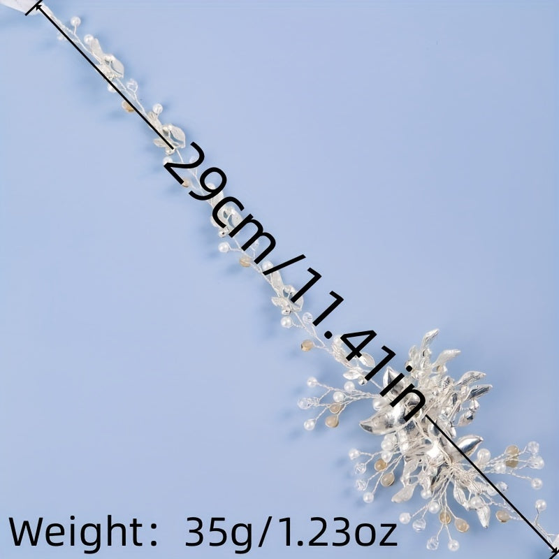 Crystal Faux Pearl Headband Tiara Golden Rhinestone Flower Hairband