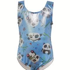 Girls Panda Graphic Gymnastics Suit, Sleeveless Training