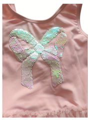 Sequin Bow Sleeveless Tutu Swimwear Set with Cap