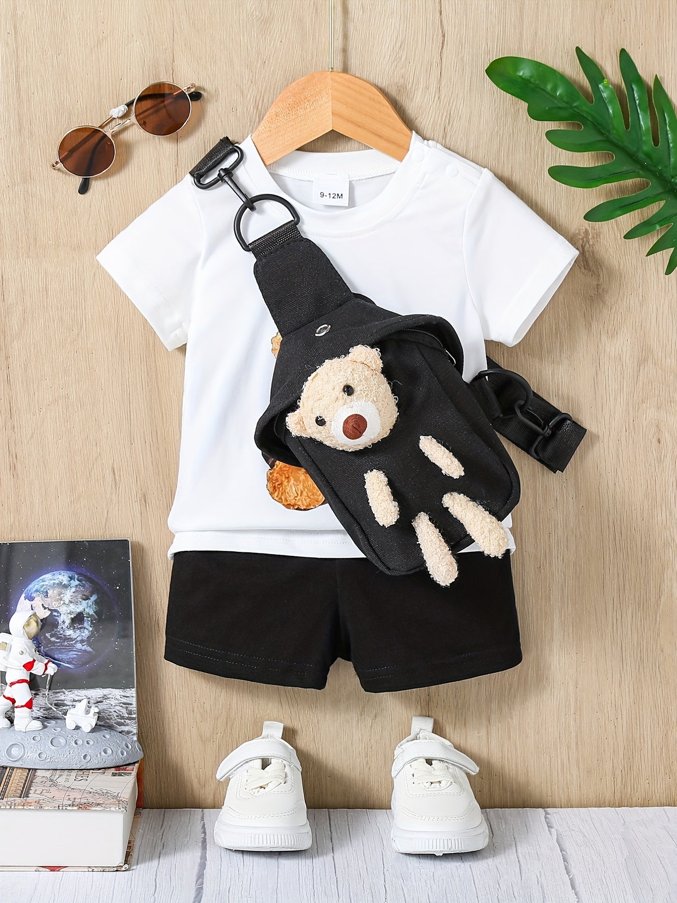 Toddler Bear Graphic T shirt & Shorts Set with Pop Bag and Toy