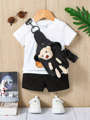 Toddler Bear Graphic T shirt & Shorts Set with Pop Bag and Toy