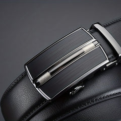 High End Men's Leather Business Belt with Automatic Buckle