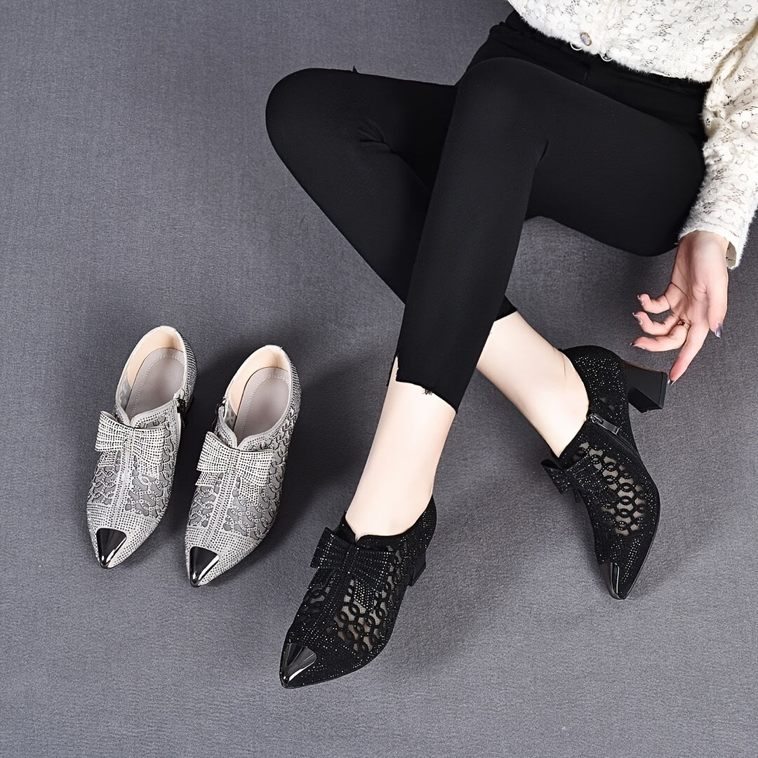 Women's Pointed Toe Low Heel Rhinestone Sandals
