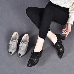 Women's Pointed Toe Low Heel Rhinestone Sandals