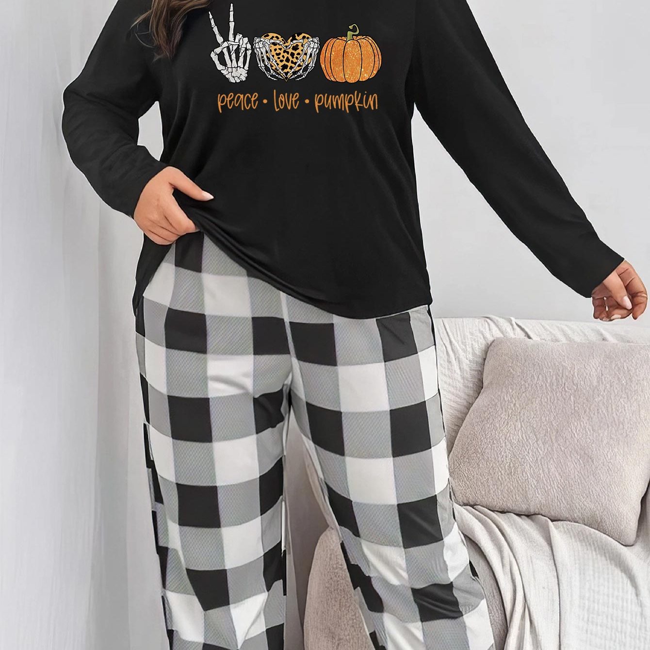 Skeleton & Pumpkin Print Pajama Set