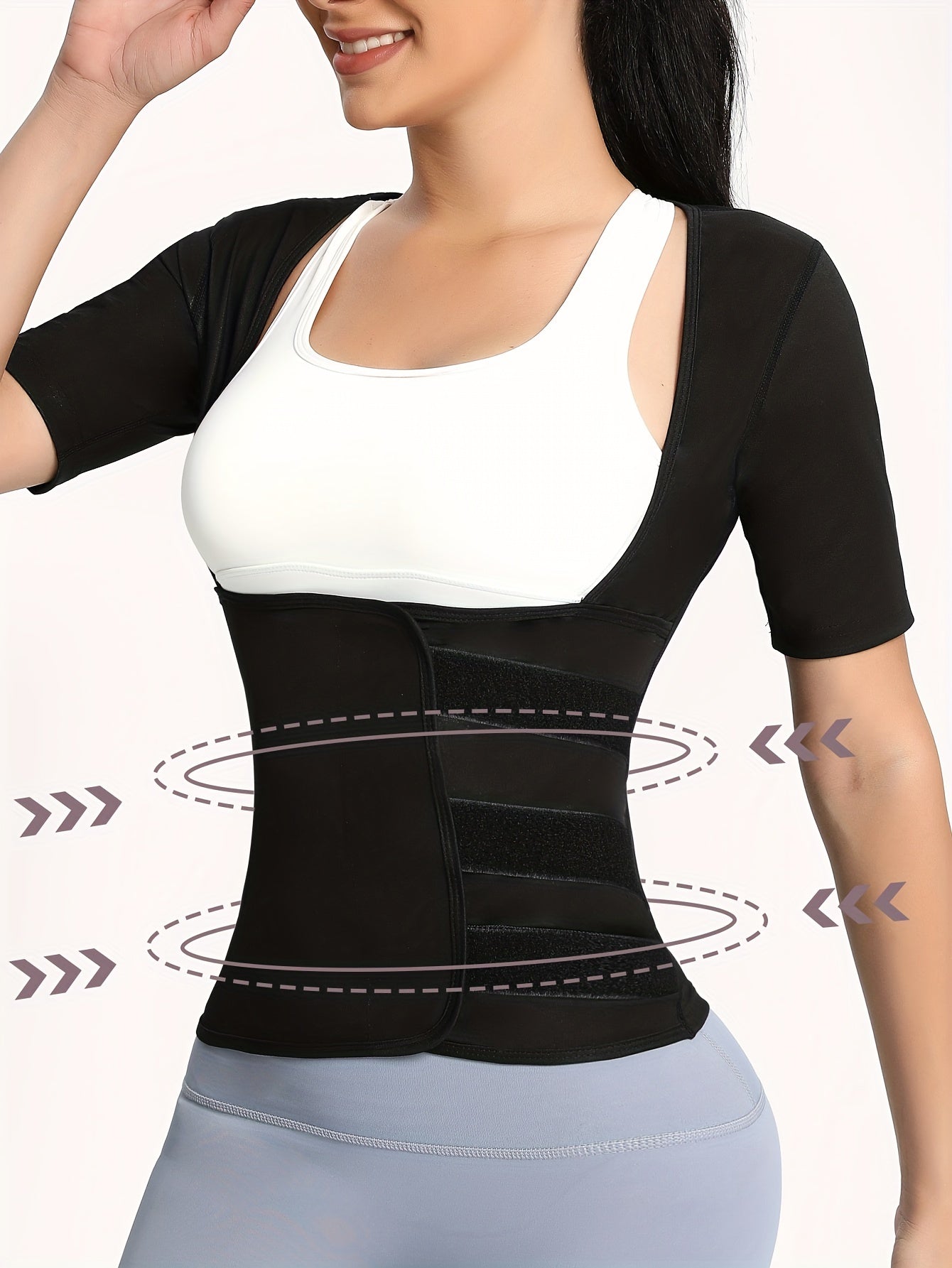 Women's Sauna Suit with Waist Trainer Short Sleeve for Gym & Fitness