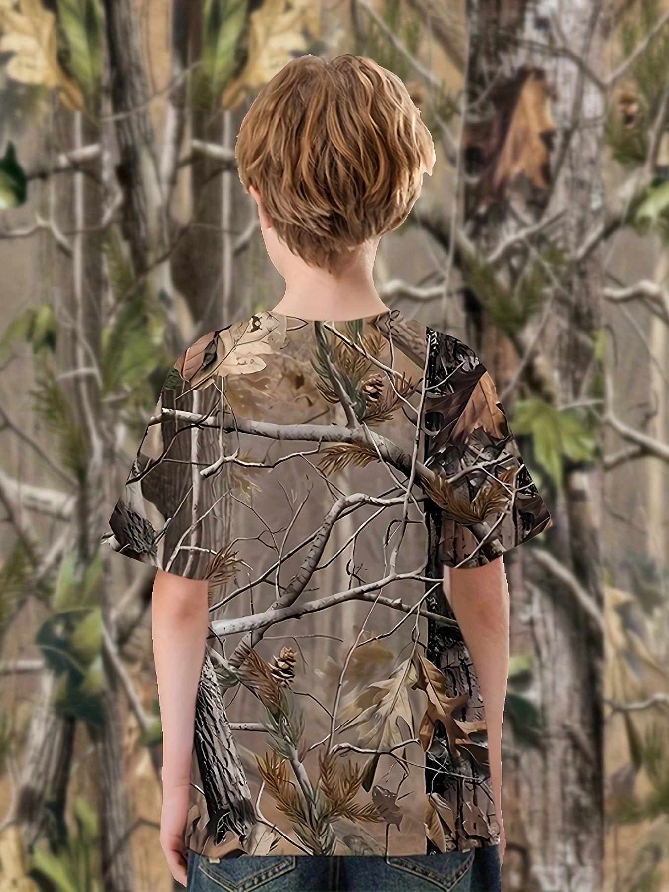 Boys Tree Branches 3D Print Tee Tops Casual Short Sleeve T-shirt
