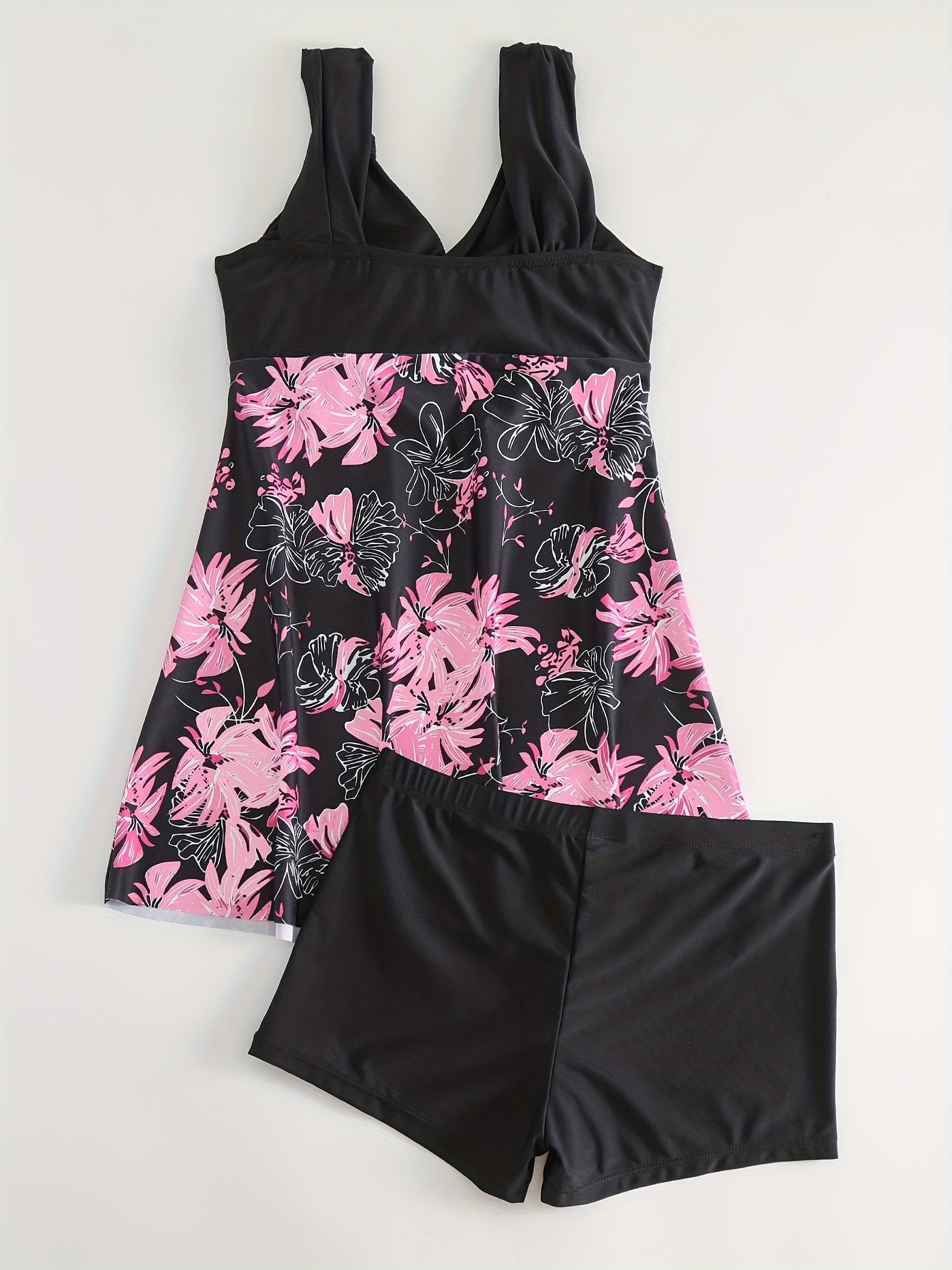 Floral Print V Neck 2 Piece Tankini Swimsuit Women's Swimwear