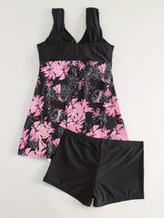 Floral Print V Neck 2 Piece Tankini Swimsuit Women's Swimwear