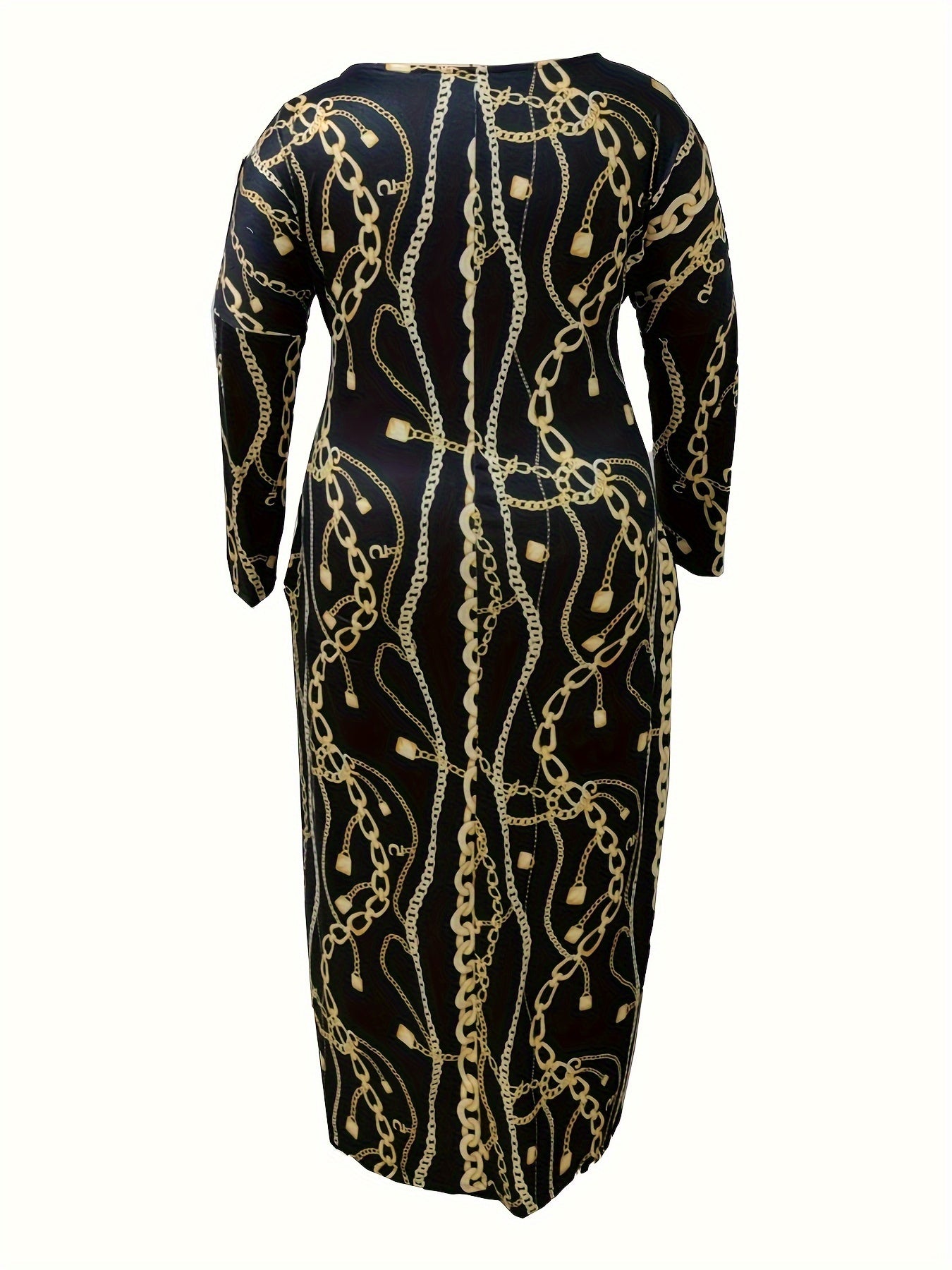 Women's Plus Random Print Long Sleeve Maxi Dress