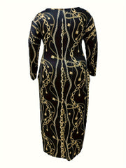 Women's Plus Random Print Long Sleeve Maxi Dress