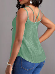 Eyelet Solid Cami Top Sexy Scoop Neck Summer Sleeveless Top