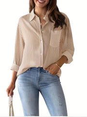 Stripe Print Button Up Long Sleeve Blouse