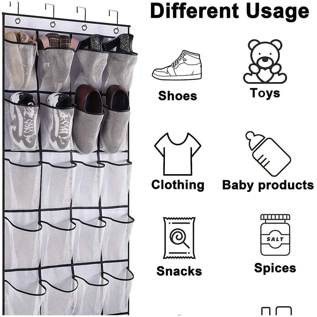 Over The Door Shoe Rack with 28 Large Mesh Pockets Organizer