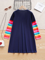 Girls Rainbow Long Sleeve Butterfly Dress Spring Fall Party
