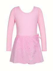 Girls Sequin Dancing Dress Long Sleeve Exercise Skirt