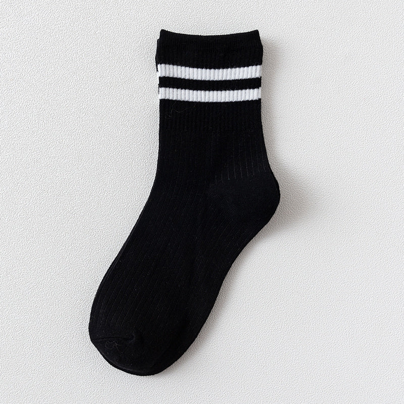 Casual Striped Cotton Mid Tube Socks for Women