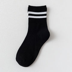 Casual Striped Cotton Mid Tube Socks for Women
