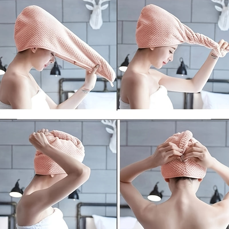 Microfiber Hair Towel with Button Soft and Absorbent Hair Drying Towel