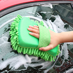 Car Wash Mitt Microfiber Sponge Drying Towel Green