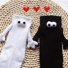2 Pairs Hand In Hand & Cartoon Eyes Decor Socks Women's Stockings