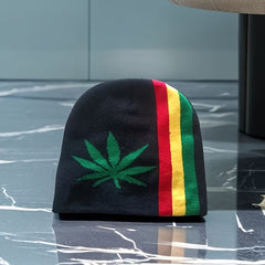 Warm Maple Leaf Knitted Beanie Hat for Winter Sports