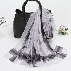 Stylish Flower Chiffon Scarf Wide Stripe Print Shawl Sunscreen Head Wrap