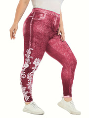 Floral Print High Rise Leggings Women's Plus Casual Skinny Pants
