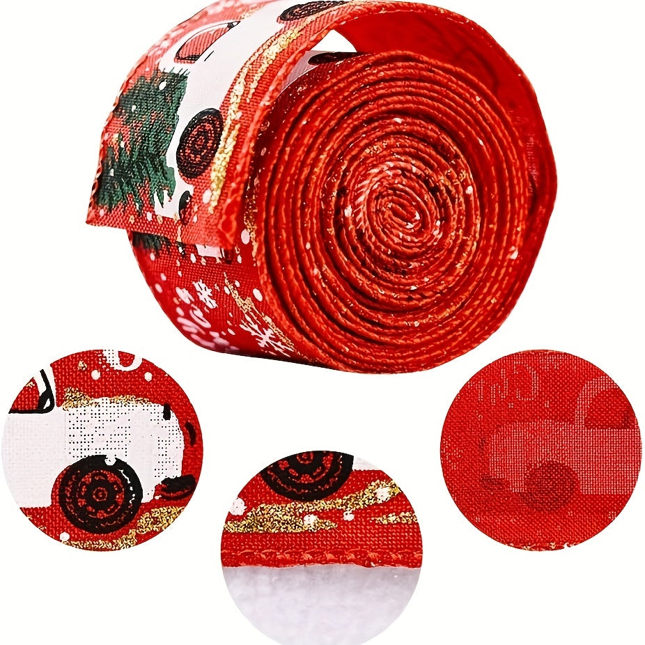 1pc 4 57 Meter Christmas Ribbon Wired Red Truck Burlap Ribbon