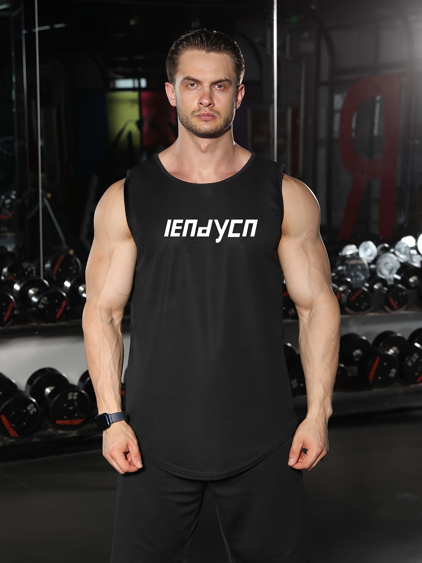 Men's Letter Pattern Sports Tanktop Quick Drying Breathable Shirt