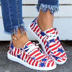 Women's Star & Stripe Pattern Walking Shoes Independence Lace Up Canvas Shoes