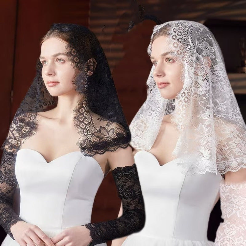 2pcs Bridesmaid Lace Veil & Ice Sleeve Set