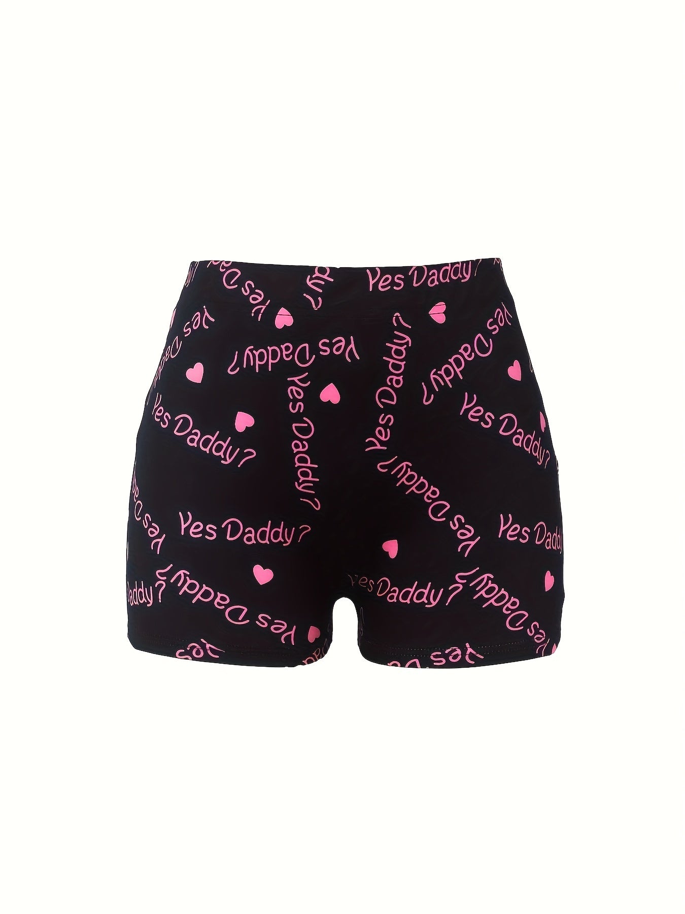 Women's Plus Heart & Slogan Print High Rise Skinny Shorts
