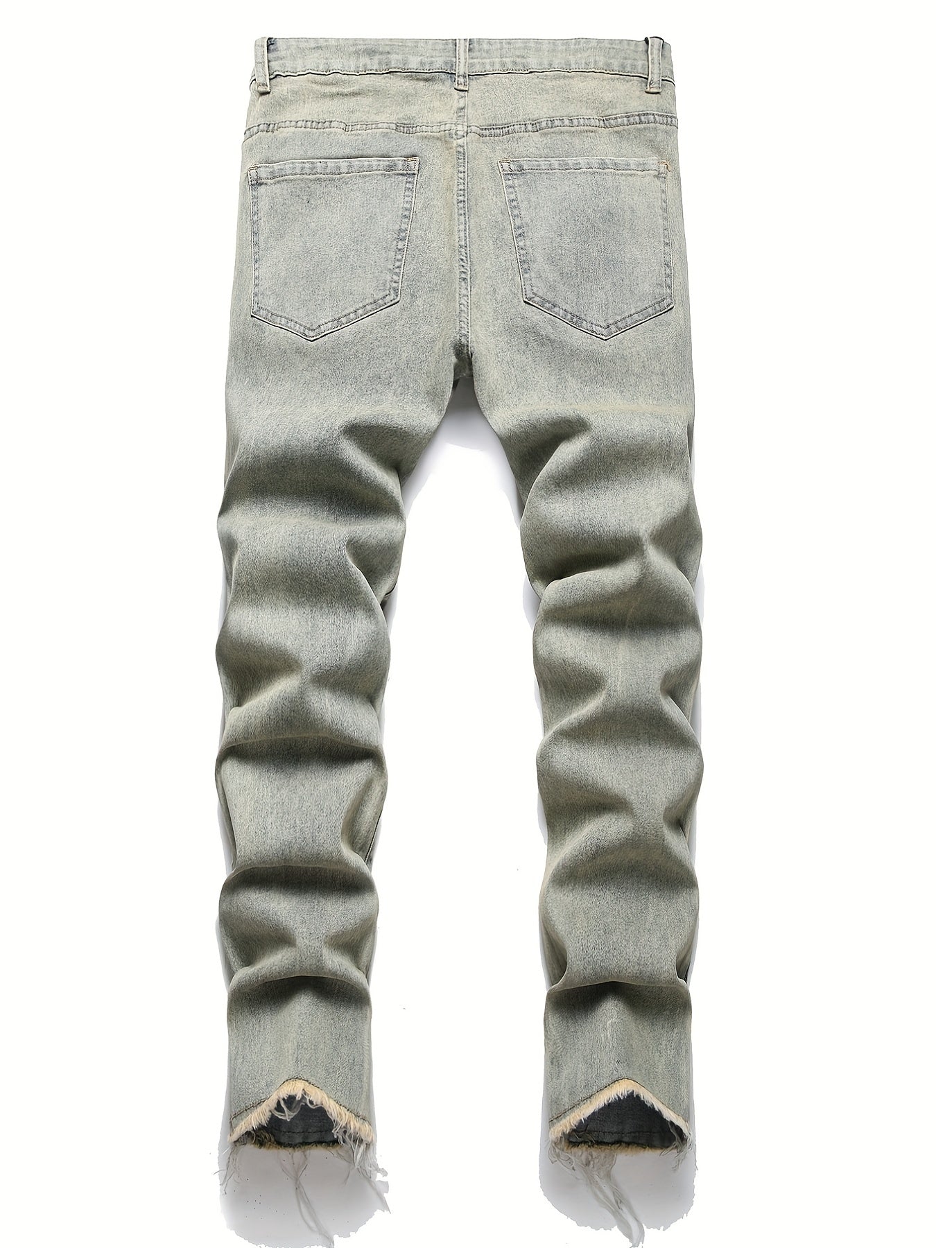 Navy Washed Slim Fit Jeans Men's Casual Street Style High Stretch Denim Pants