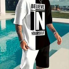 Believe In Yourself Print Men's 2Pcs Outfits Casual Set