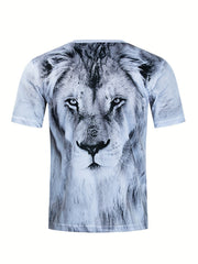 Men's Lion Pattern 3D Print Sports T-shirt Casual Round Neck Tee Shirt