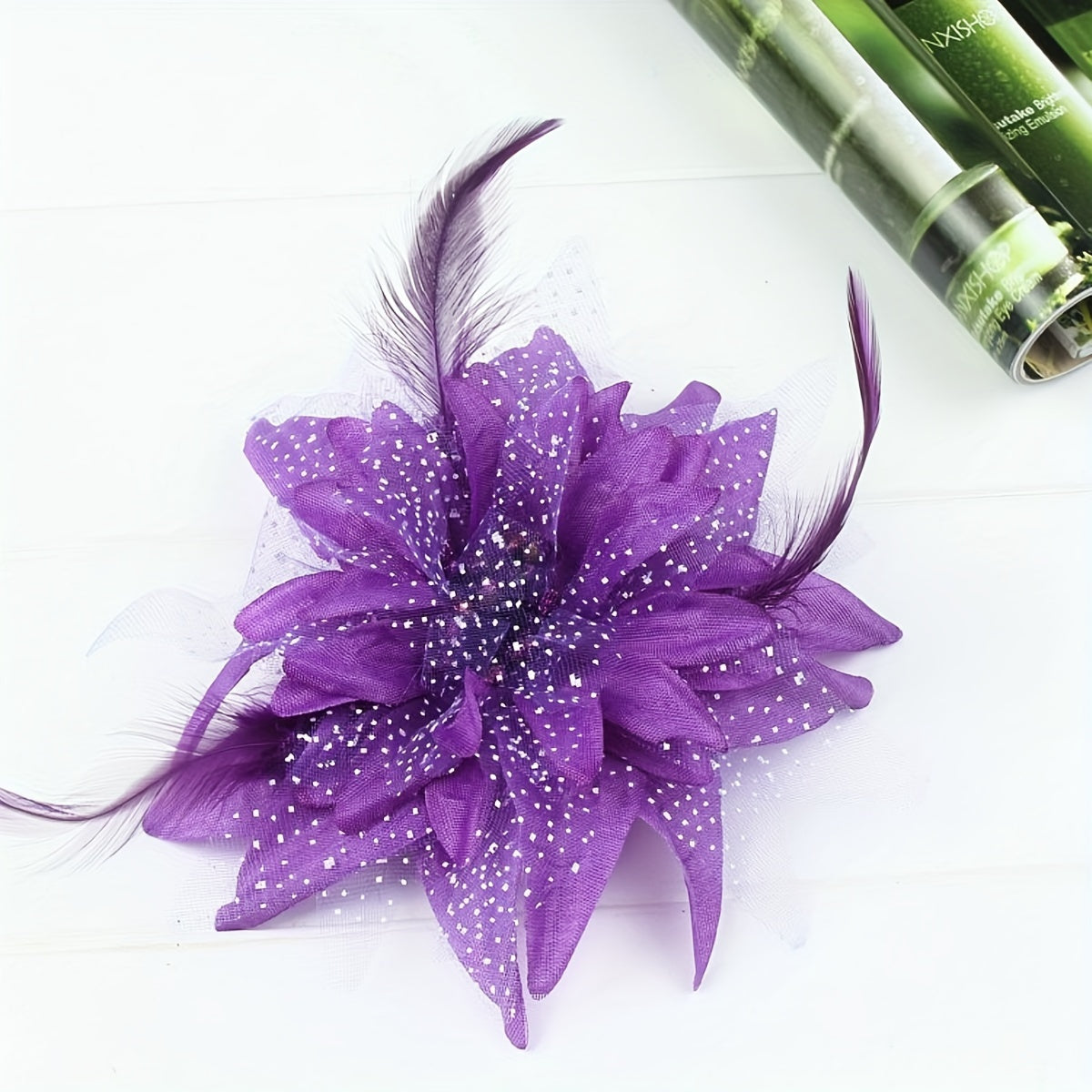 Feather Flower Hair Clips Purple Wedding Hair Accessories