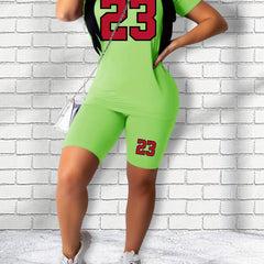 23 Number Print Two Piece Set Casual Short Sleeve T shirt & Skinny Shorts