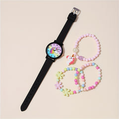 Cartoon Unicorn Kids Watch Set with Silicone Strap