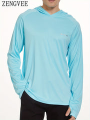 ZENGVEE Men's UPF 50 Sun Protection Hooded Shirt Quick Dry