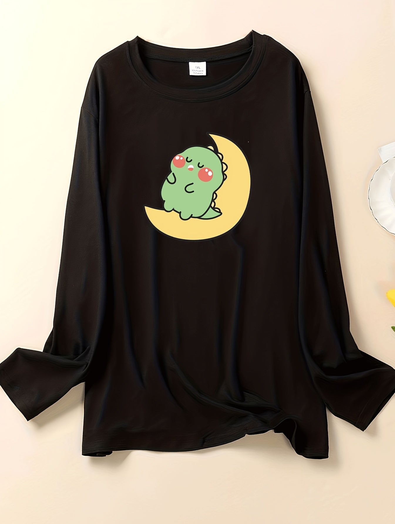 Moon & Dinosaur Print Long Sleeve Lounge Top